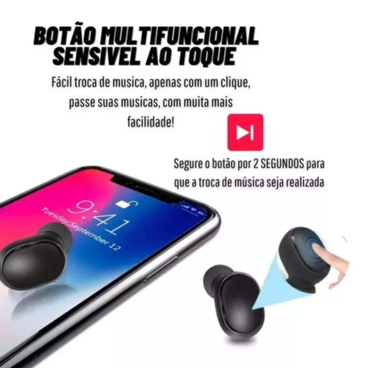 Fone de ouvido Dual Led Bluetooth 5.0 Wireless - preto