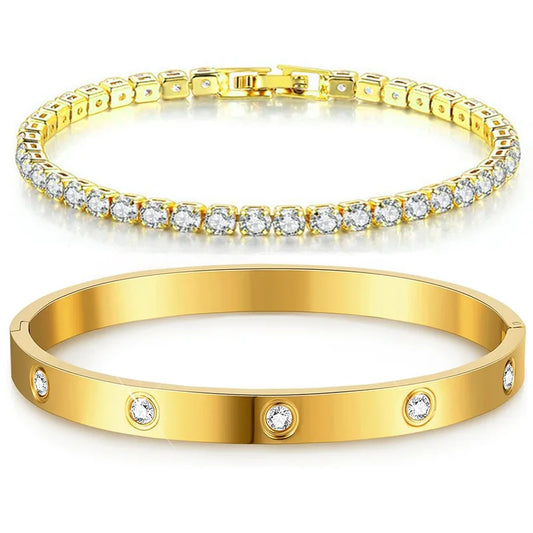 Pulseira  e bracelete banhado a ouro 14k com cristais de zircônia